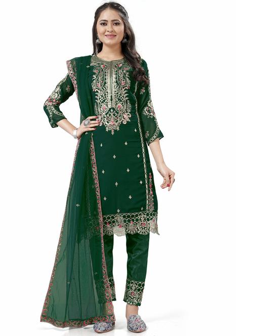 self design semi-stitched straight pant suits - 19876427 - Very Small Image - 1