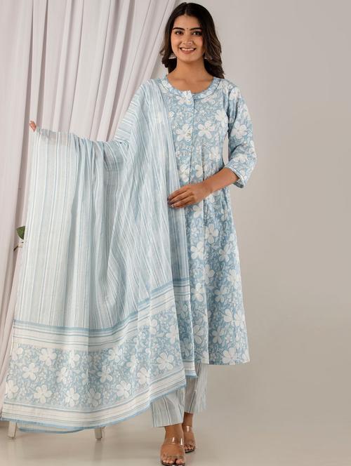florals printed anarkali suit set - 19876449 - Very Small Image - 1