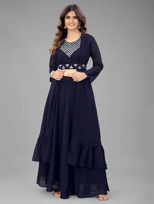 georgette top sharara set with jacket - 19876452 - Very Small Image - 1