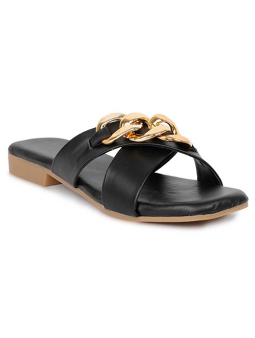 black leatherette slip on sandals - 19878312 - Very Small Image - 1