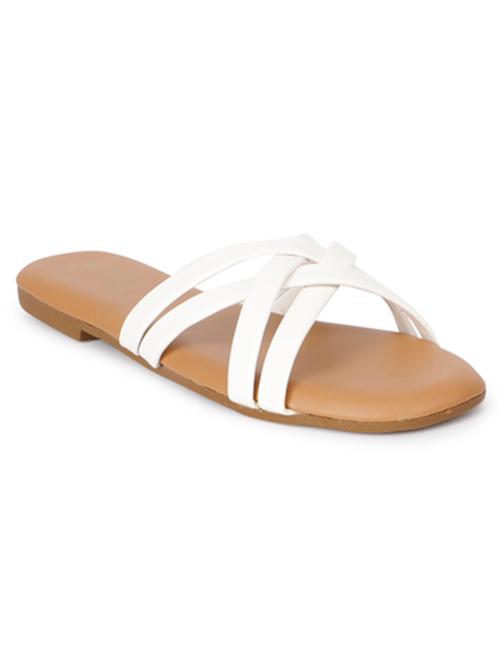 white leatherette slip on sandals - 19878318 - Very Small Image - 1