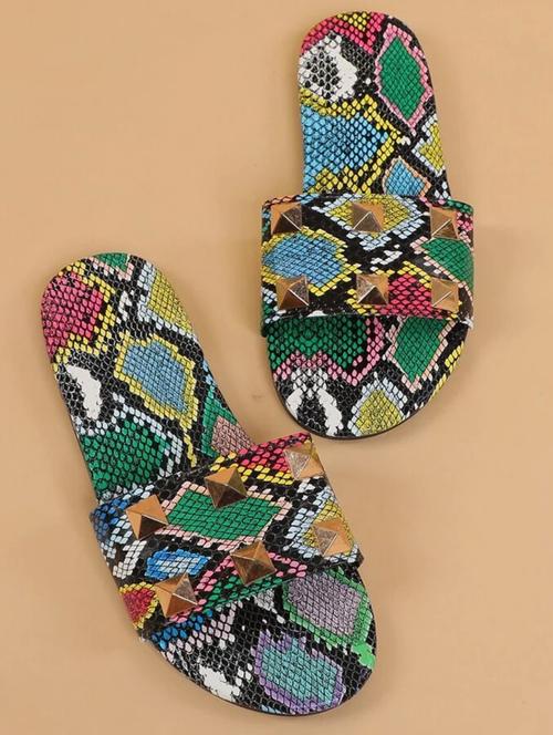multi colored leatherette slip on sandals - 19878328 - Very Small Image - 1