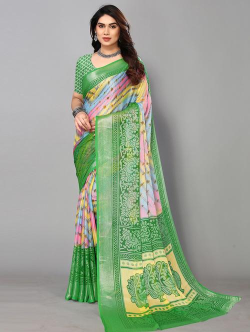 light green chiffon printed saree with blouse - 19878447 - Very Small Image - 1