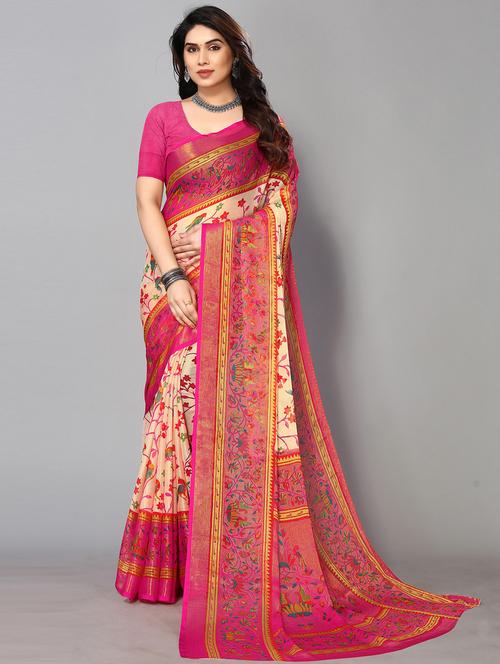 pink chiffon printed saree with blouse - 19878469 - Very Small Image - 1