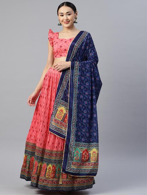 flared printed semi-stitched lehenga - 19878505 - Very Small Image - 1