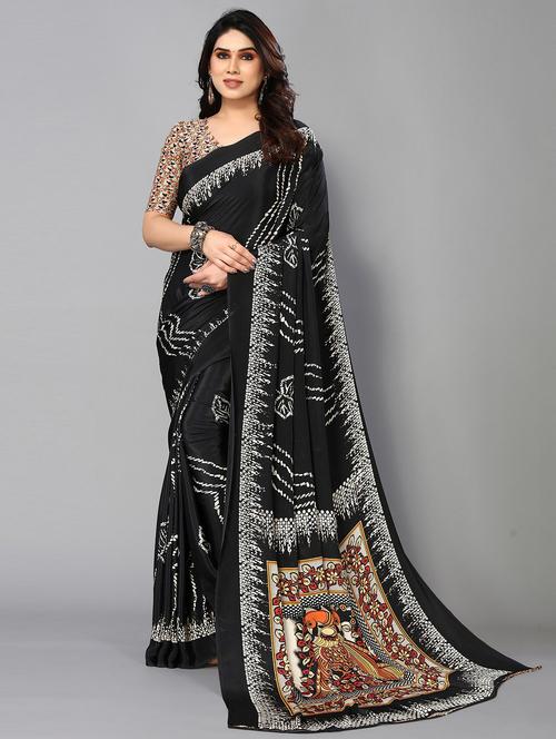 black printed saree with blouse piece - 19878537 - Very Small Image - 1