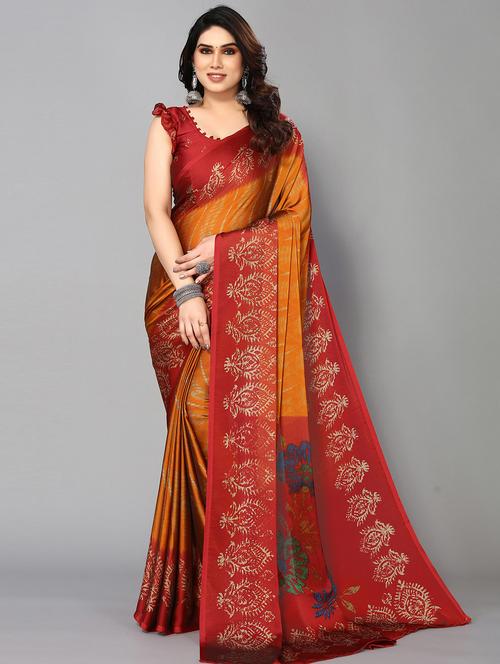 orange chiffon printed saree - 19878558 - Very Small Image - 1