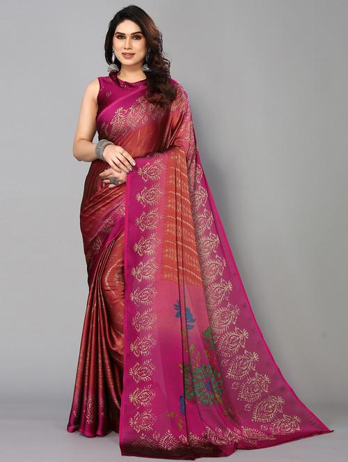 purple chiffon printed saree with blouse - 19878559 - Very Small Image - 1