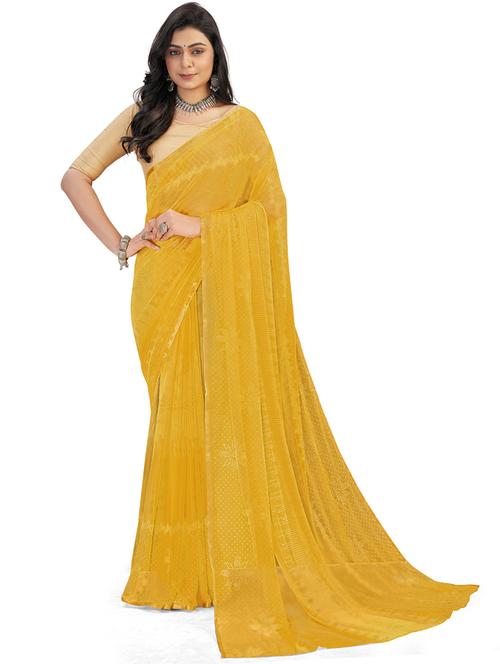 yellow jacquard printed saree - 19879175 - Very Small Image - 1
