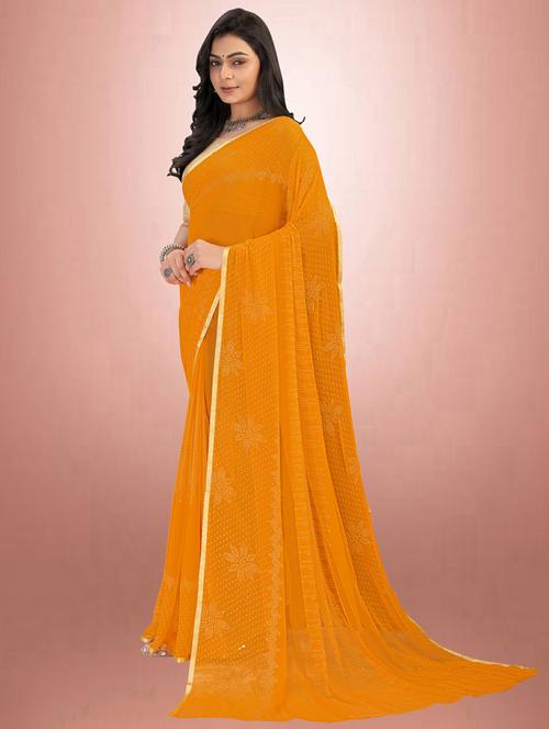 yellow jacquard printed saree - 19879203 - Very Small Image - 1