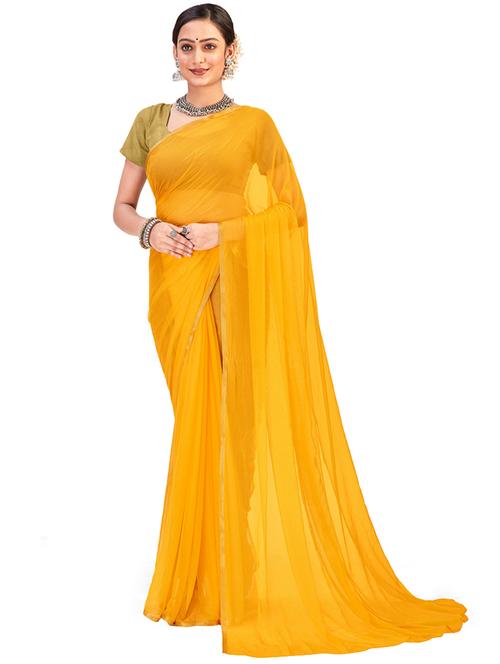 yellow jacquard plain saree - 19879225 - Very Small Image - 1