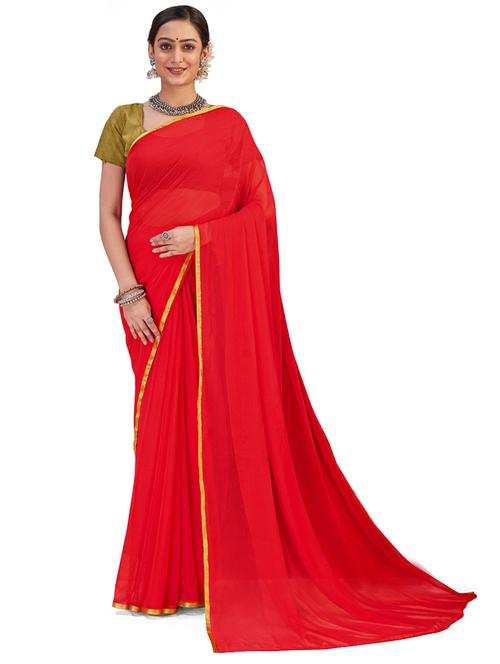 red jacquard plain saree - 19879231 - Very Small Image - 1
