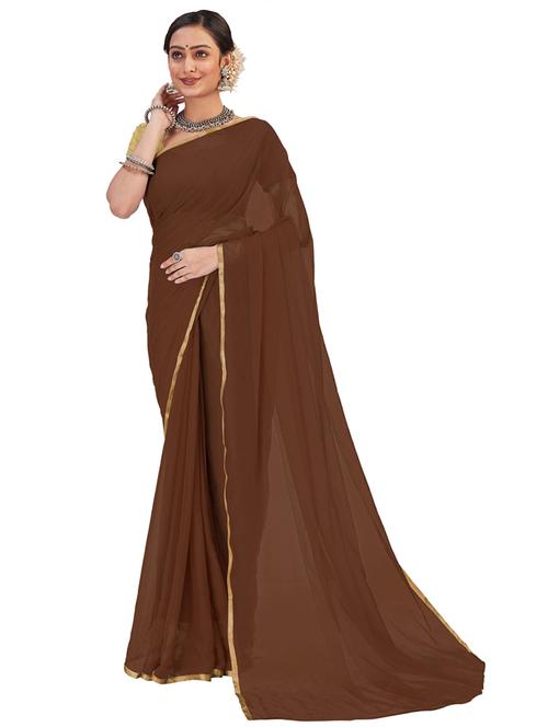 brown jacquard plain saree - 19879280 - Very Small Image - 1