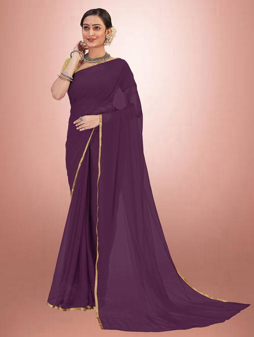 magenta jacquard plain saree - 19879312 - Very Small Image - 1
