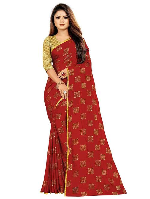 red chiffon printed saree - 19879349 - Very Small Image - 1
