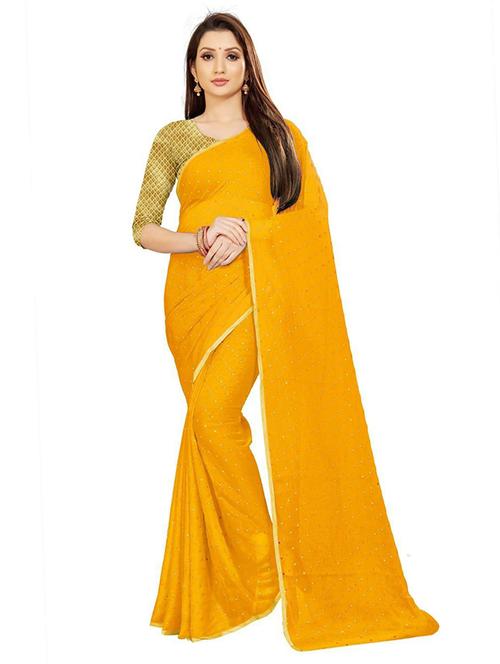 yellow chiffon printed saree - 19879350 - Very Small Image - 1
