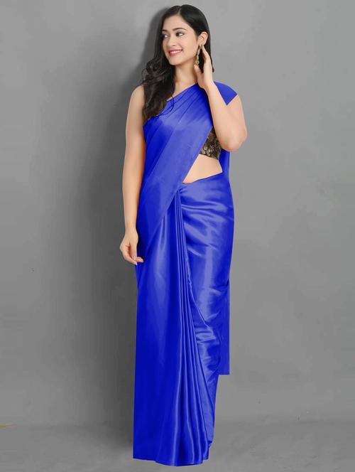 blue satin plain saree - 19879387 - Very Small Image - 1