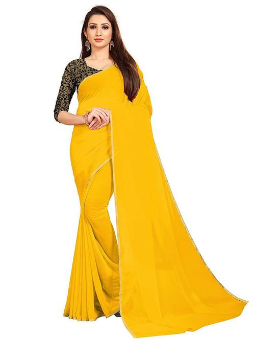 yellow plain saree - 19879461 - Very Small Image - 1