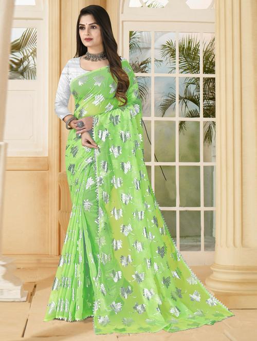 foil printed saree with blouse - 19880345 - Very Small Image - 1