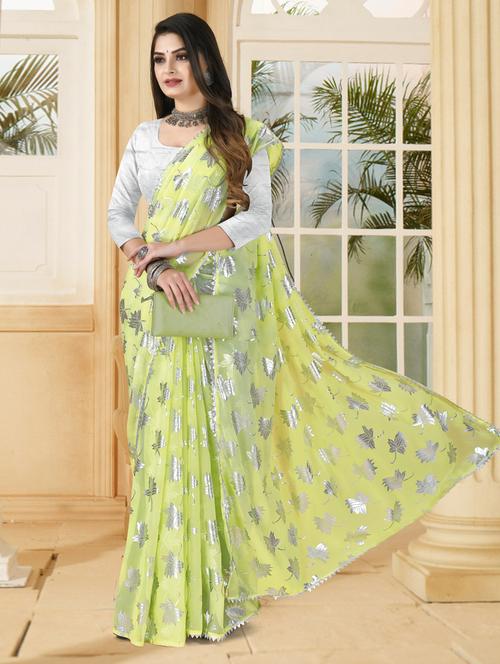 foil printed saree with blouse - 19880378 - Very Small Image - 1