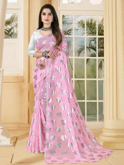 foil printed saree with blouse - 19880392 - Very Small Image - 1