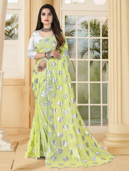 foil printed saree with blouse - 19880403 - Very Small Image - 1