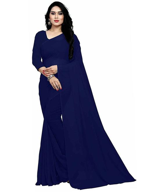 solid plain saree with blouse - 19880695 - Very Small Image - 1