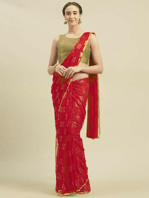 foil printed saree with blouse - 19880697 - Very Small Image - 1
