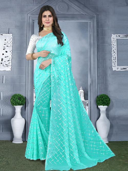 foil printed saree with blouse - 19880894 - Very Small Image - 1
