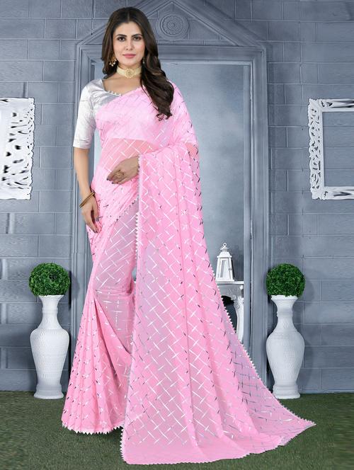 foil printed saree with blouse - 19880903 - Very Small Image - 1