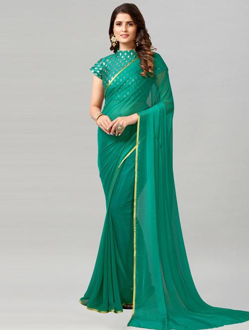 solid plain saree with blouse - 19881026 - Very Small Image - 1