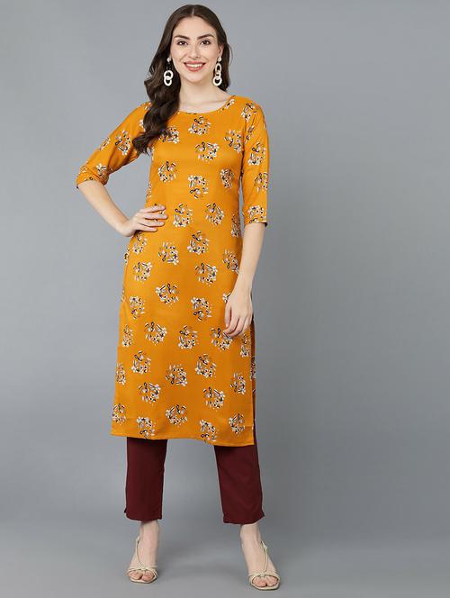 round neck printed kurta pant set - 19881985 - Very Small Image - 1