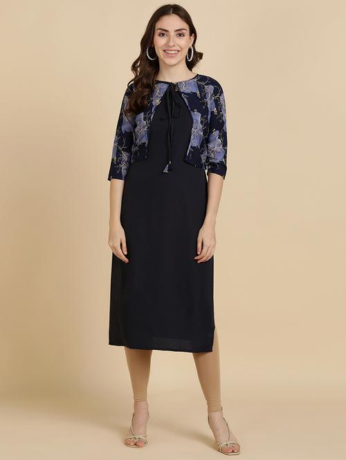 round neck printed kurta jacket set - 19882036 - Very Small Image - 1