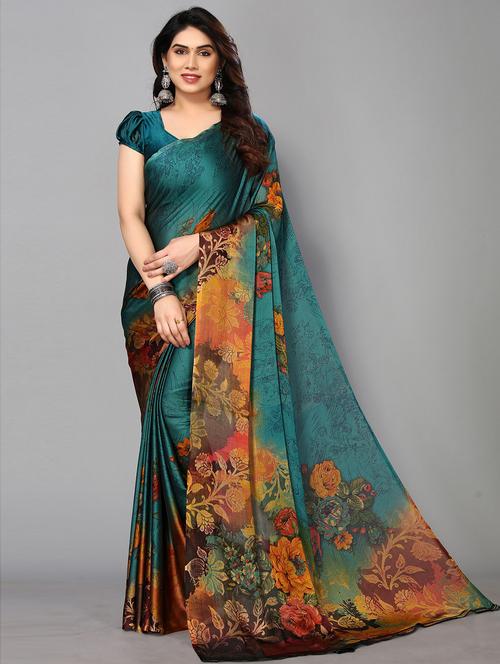 floral printed saree with blouse - 19882077 - Very Small Image - 1
