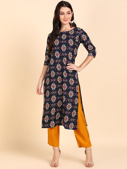 printed straight kurta and pant set - 19882305 - Very Small Image - 1