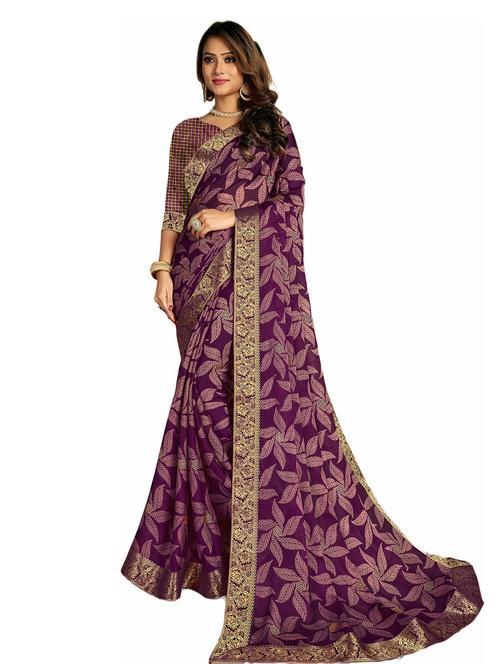 florals print chiffon saree with blouse - 19882387 - Very Small Image - 1