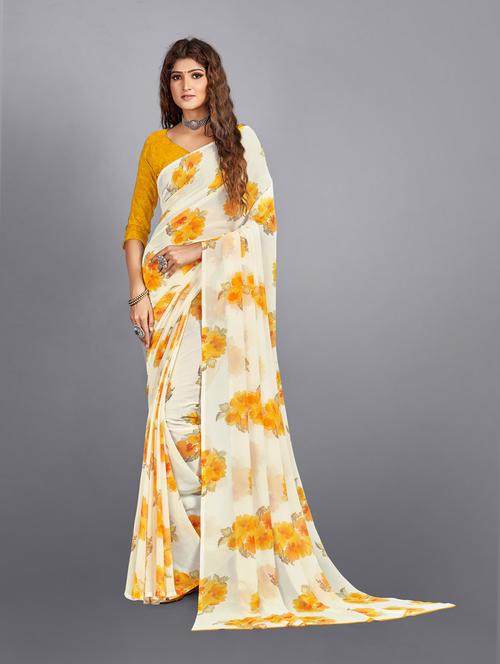 florals print georgette saree with blouse - 19882459 - Very Small Image - 1