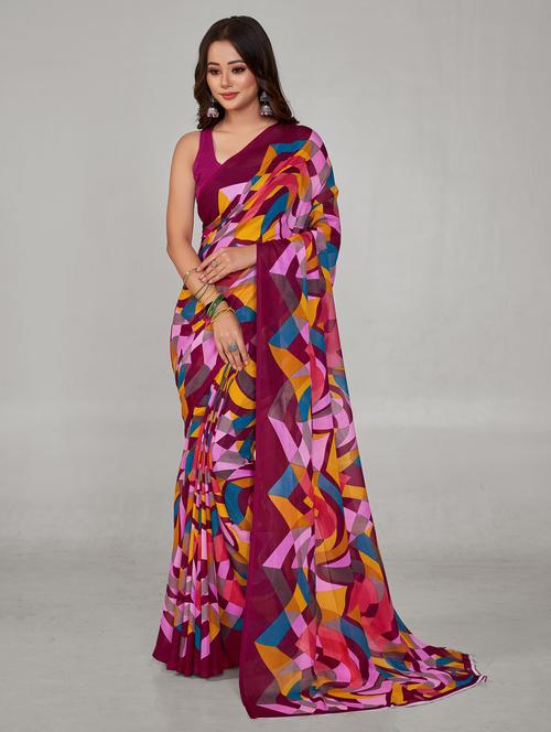 women's self design magenta colored saree with blouse - 19882582 - Very Small Image - 1