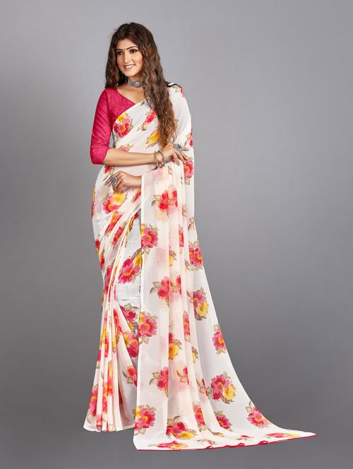 florals print georgette saree with blouse - 19882641 - Very Small Image - 1