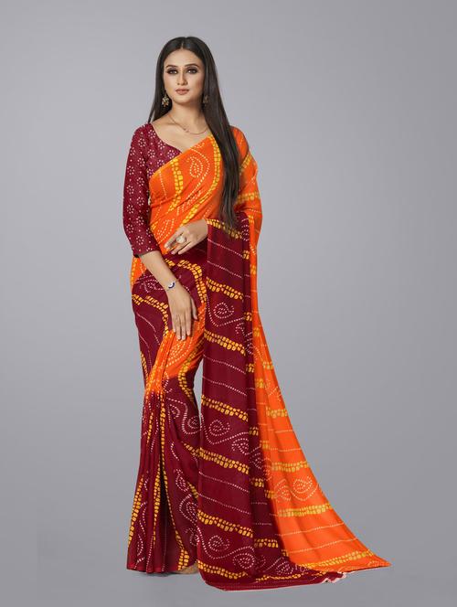 women's self design orange colored saree with blouse - 19882654 - Very Small Image - 1