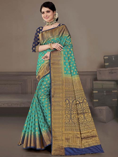 green woven saree with blouse - 19882764 - Very Small Image - 1