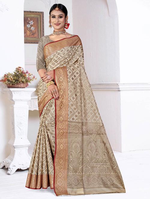 green silk blend saree with blouse - 19882809 - Very Small Image - 1