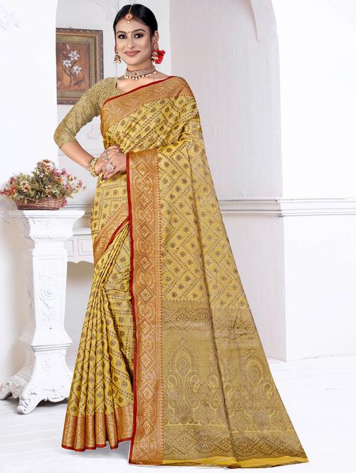 yellow silk blend saree with blouse - 19882810 - Very Small Image - 1