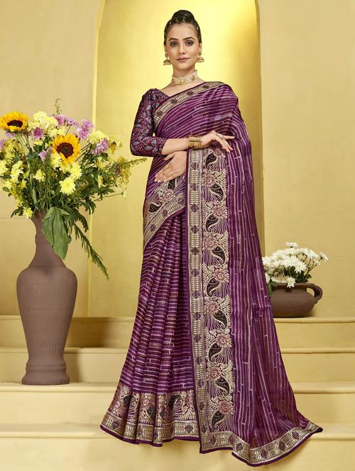 purple woven saree with blouse - 19882812 - Very Small Image - 1