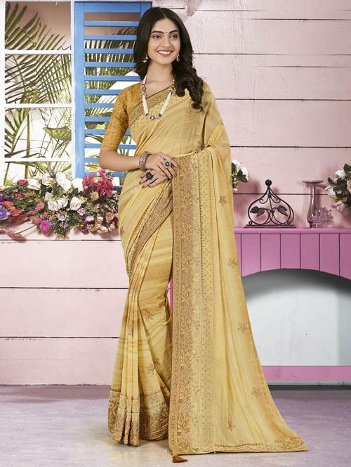 beige embroidered woven saree with blouse - 19882843 - Very Small Image - 1