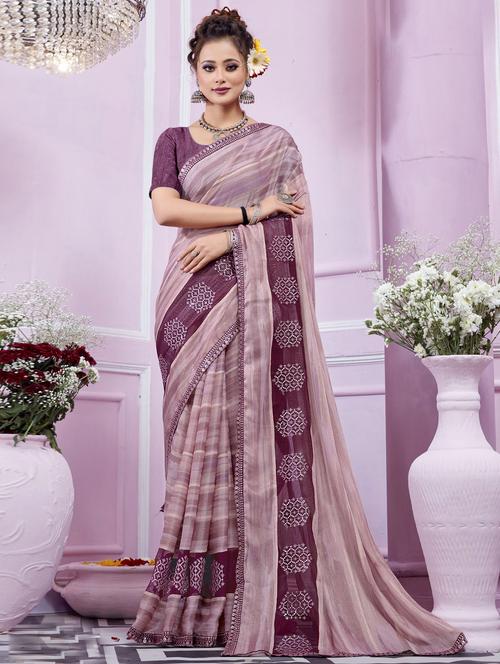 purple printed woven saree with blouse - 19882845 - Very Small Image - 1