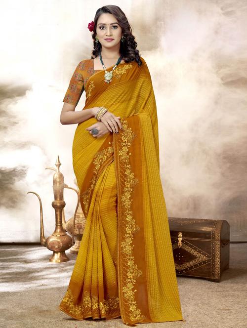 embroidered border woven saree with blouse - 19882871 - Very Small Image - 1