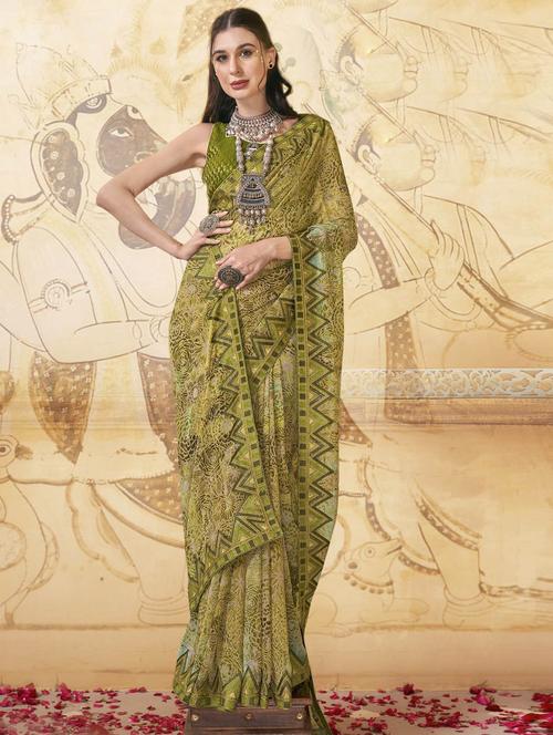 women's floral green colored saree - 19882872 - Very Small Image - 1