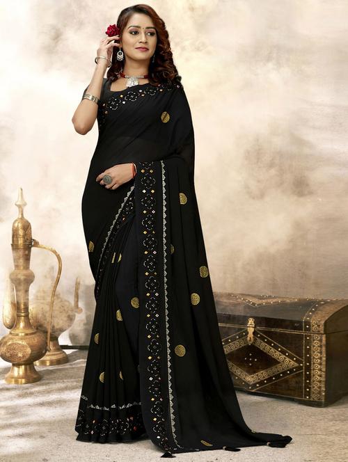 solid bordered woven saree with blouse - 19882889 - Very Small Image - 1