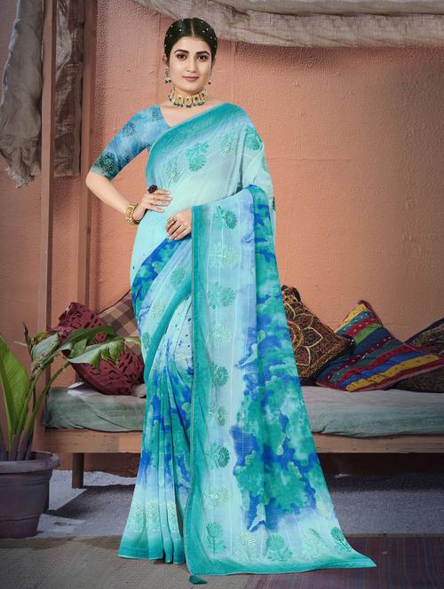 green woven saree with blouse - 19882918 - Very Small Image - 1